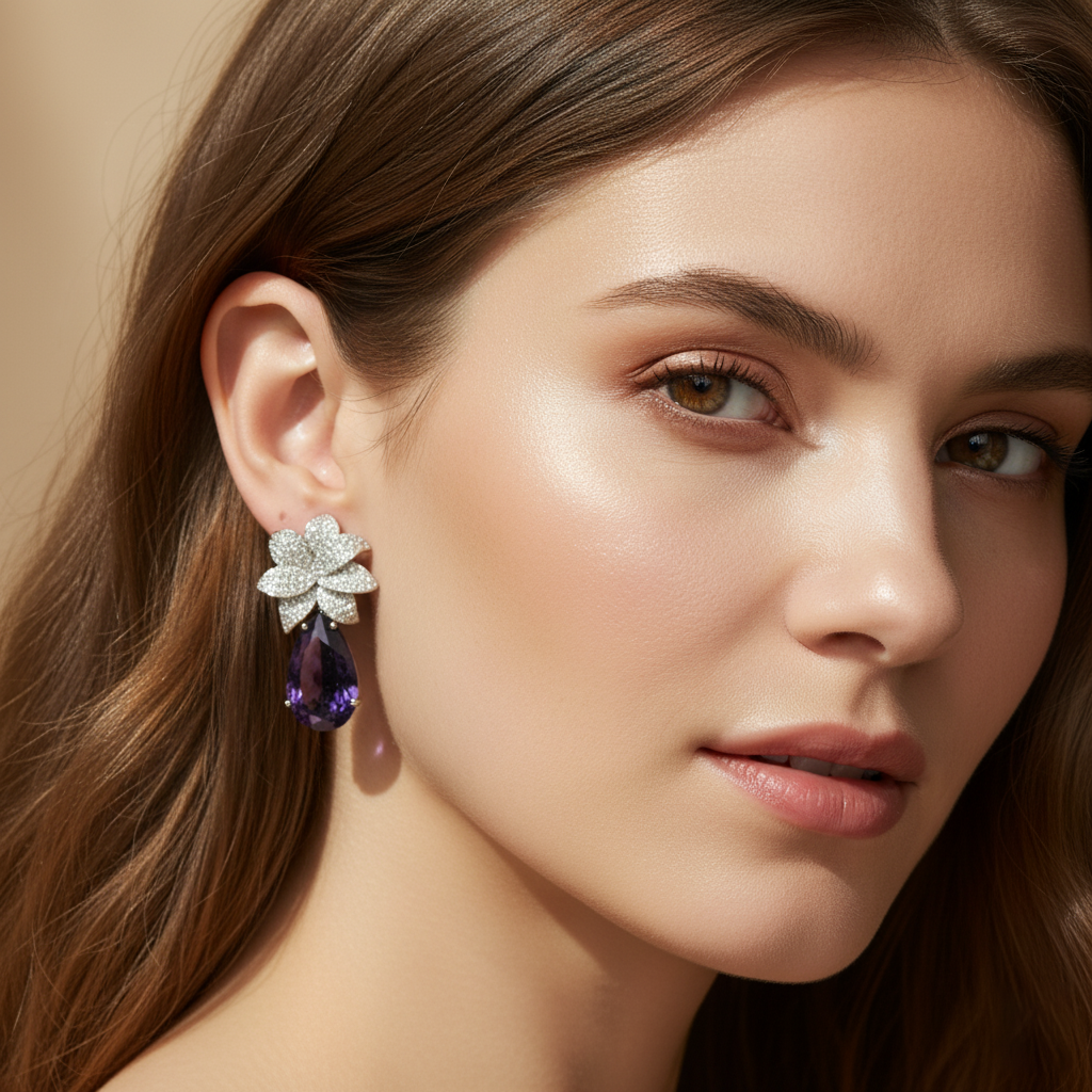 Aanura Green Teardrop Floral Dangle Earrings