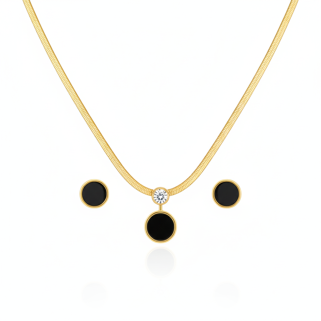 Aanura Golden Circle Drop Necklace & Earrings Set