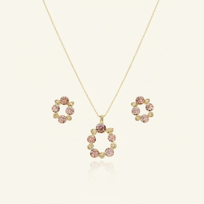 Golden Floral Wreath Necklace & Earrings Set