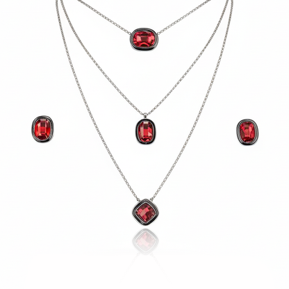 Aanura Layered Red Pendant Necklace Set