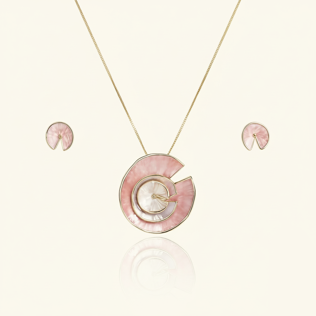 Aanura Pink Spiral Shell Necklace & Earrings Set