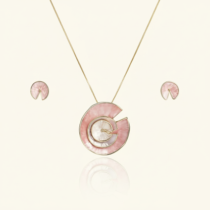 Aanura Pink Spiral Shell Necklace & Earrings Set