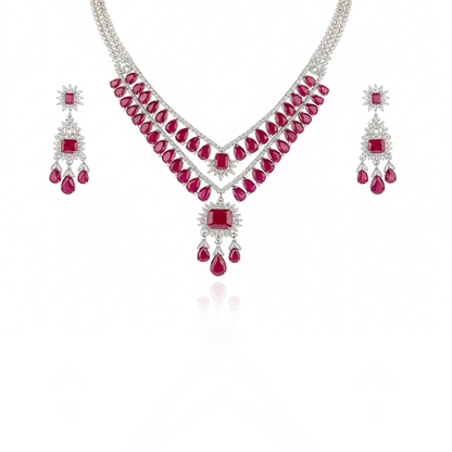 Aanura Ruby Red Bridal Necklace Set in Stainless Steel