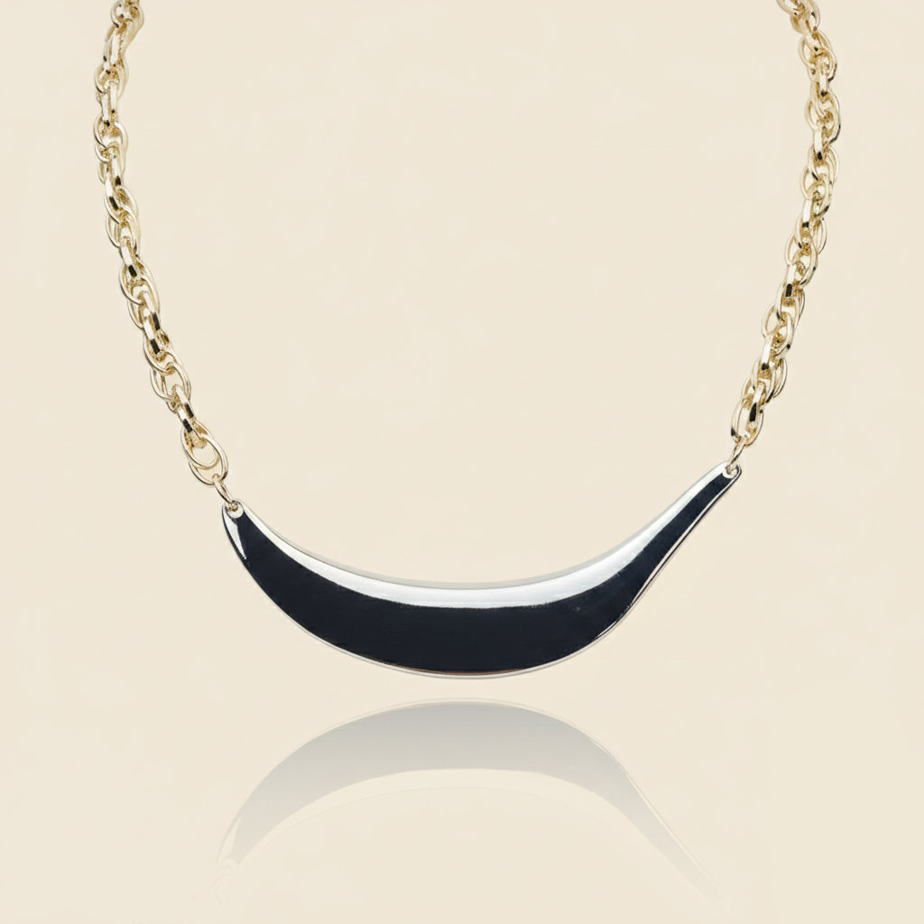 Aanura Bold Gold Chain Necklace with Silver Curve