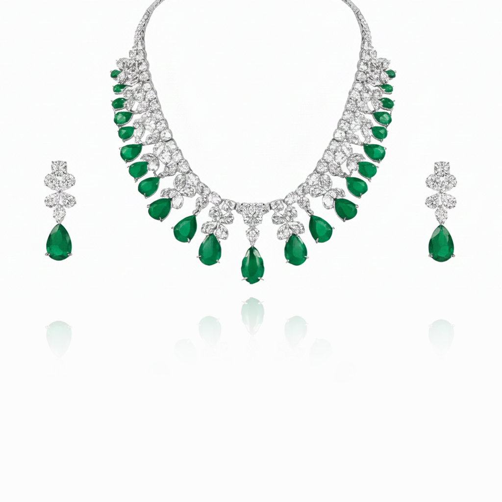 Aanura Ruby Teardrop Floral Necklace Set