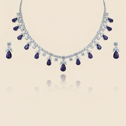 Aanura Purple Teardrop Crystal Necklace Set with Earrings