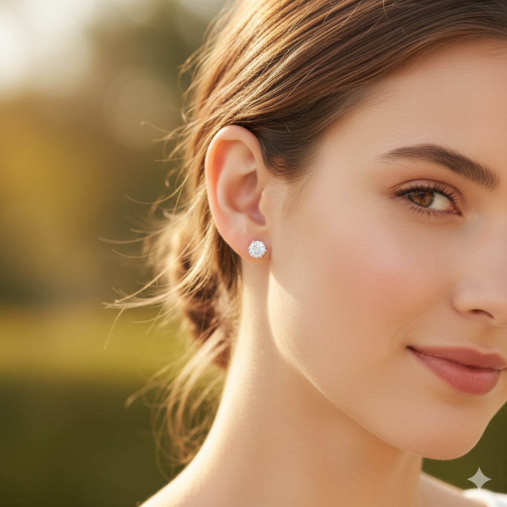 Aanura Petite Round Solitaire Earrings in 925 Silver