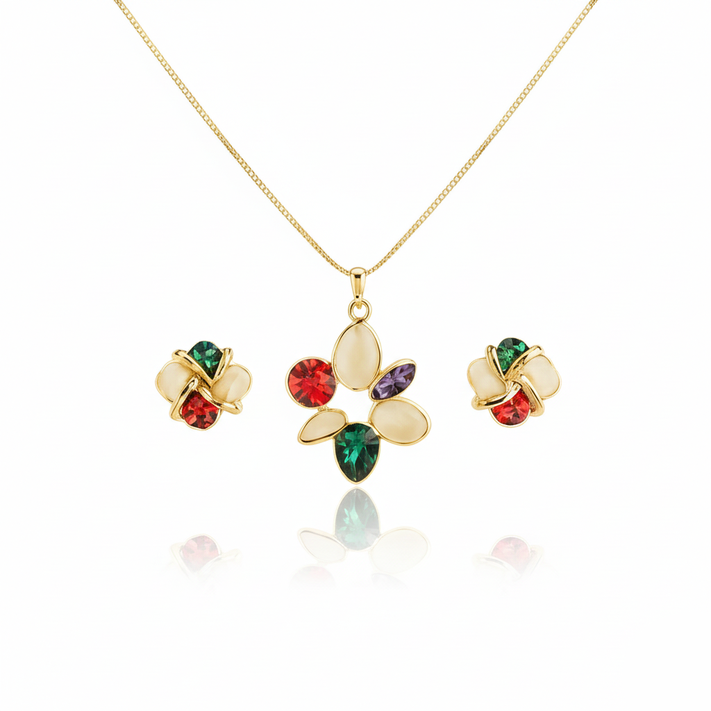 Aanura Multi-Color Floral Necklace & Earrings Set