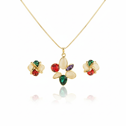 Aanura Multi-Color Floral Necklace & Earrings Set