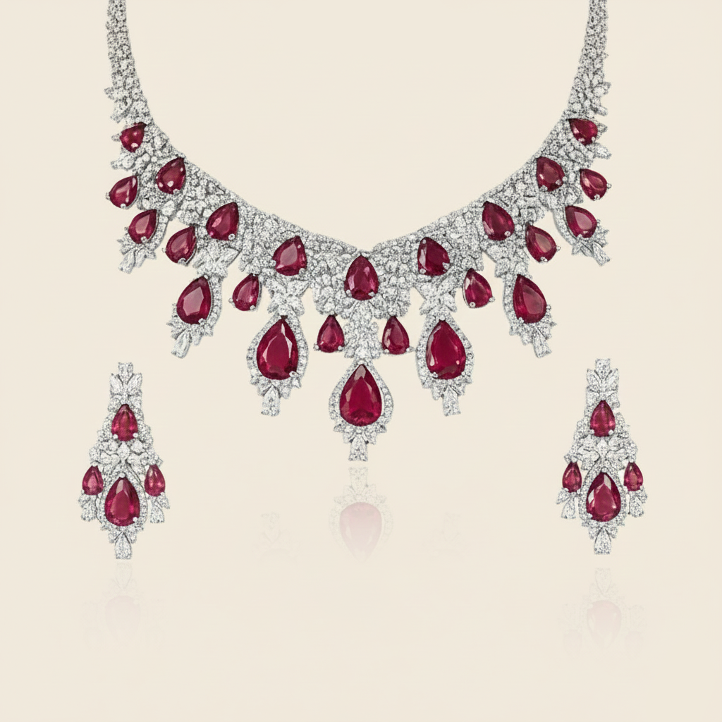 Aanura Yellow Teardrop Floral Necklace Set Stainless Steel