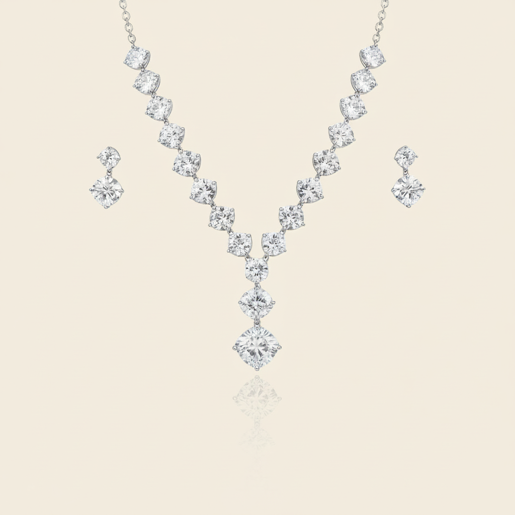Aanura Clear Crystal Drop Necklace Set in Stainless Steel
