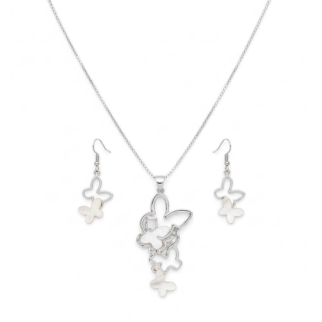Aanura Dual Butterfly Charm Necklace & Earrings
