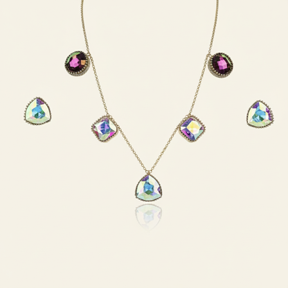 Aanura Multicolor Gemstone Necklace Set in Stainless Steel