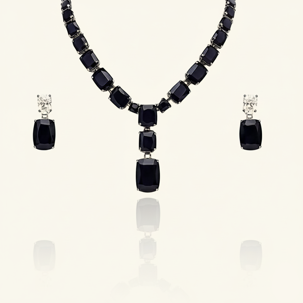 Aanura Deep Red Drop Crystal Necklace Set Stainless Steel