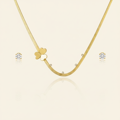 Aanura Golden Clover Necklace & Earrings Set
