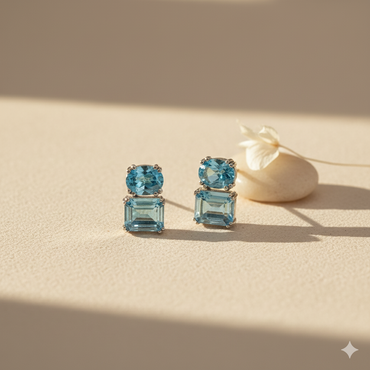 Aanura Dual Gemstone Stud Earrings in 925 Silver