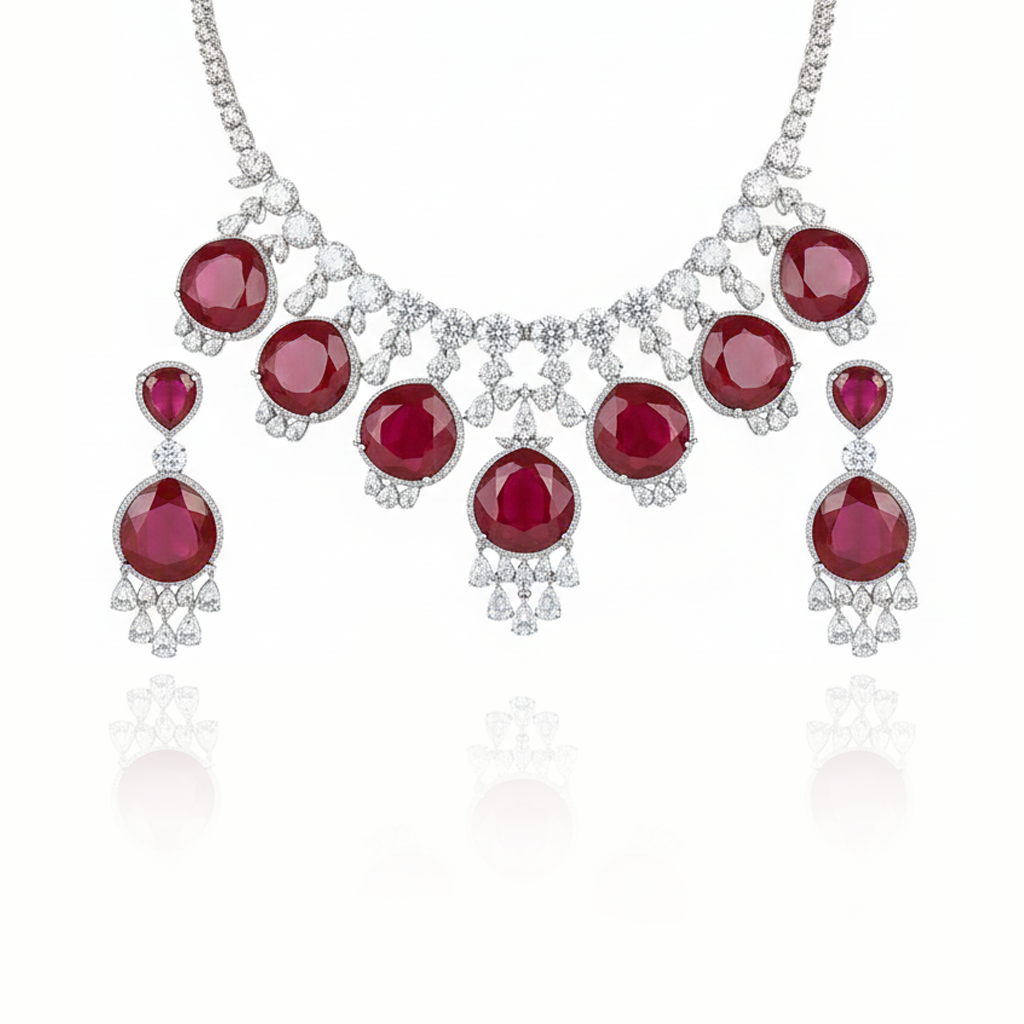 Aanura Royal Purple Crystal Drop Necklace Set Stainless
