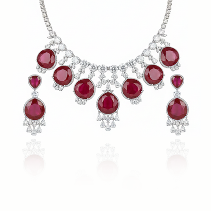 Aanura Royal Purple Crystal Drop Necklace Set Stainless