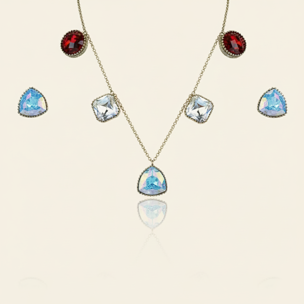 Aanura Multicolor Gemstone Necklace Set in Stainless Steel