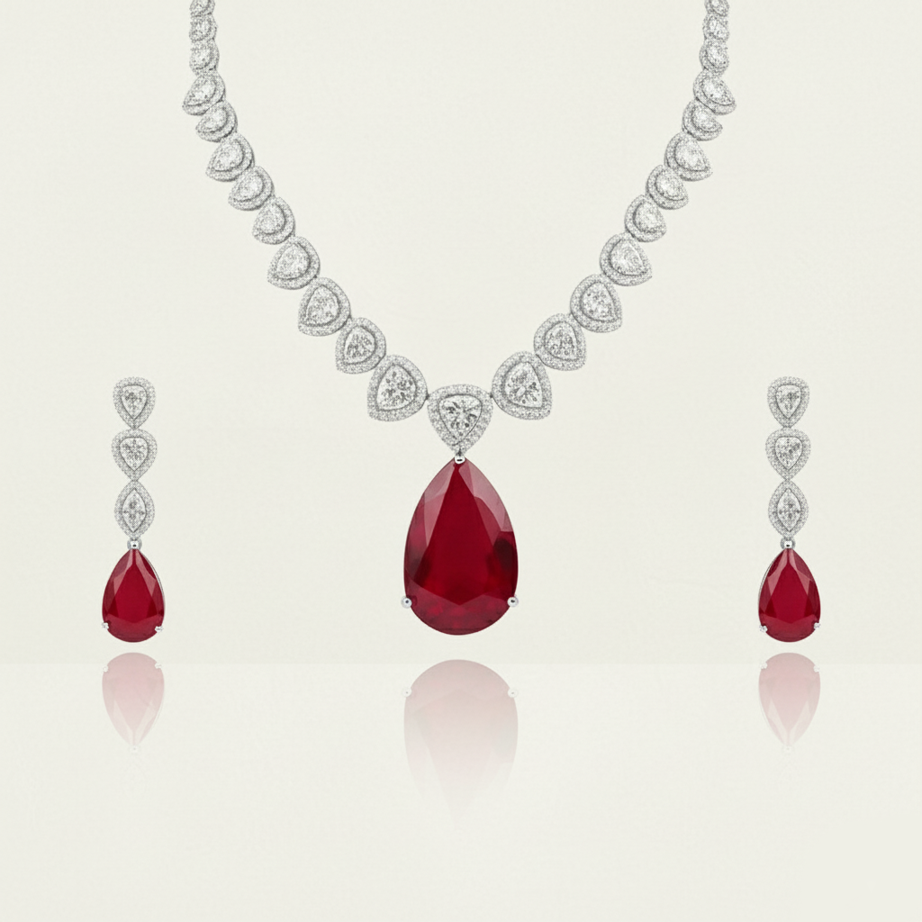 Aanura Purple Teardrop Crystal Necklace Set