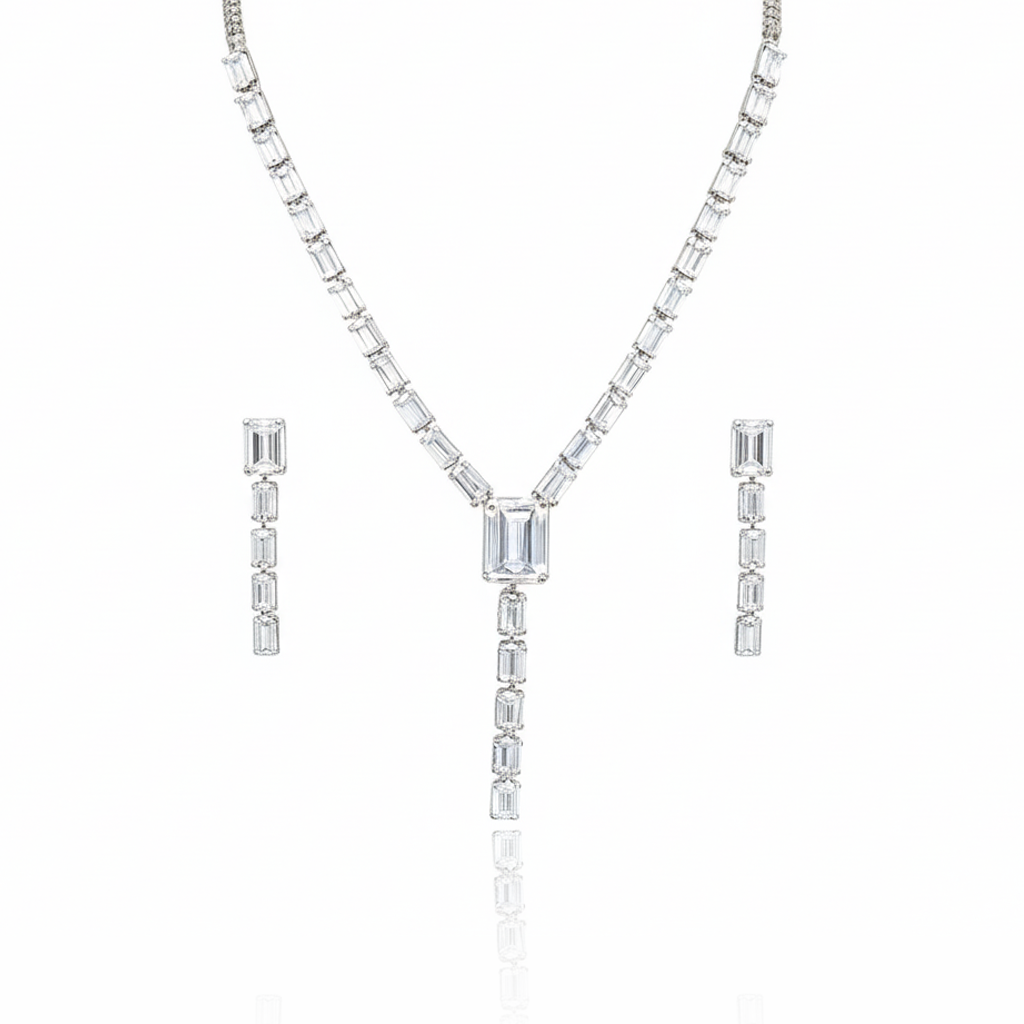 Aanura Clear Baguette Drop Necklace Set