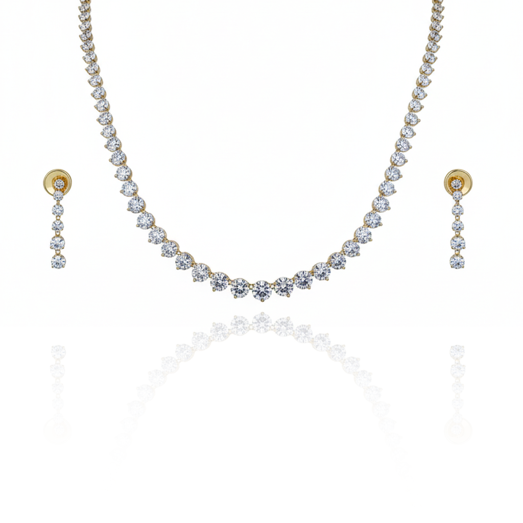 Aanura Classic Round Crystal Necklace Set Stainless Steel