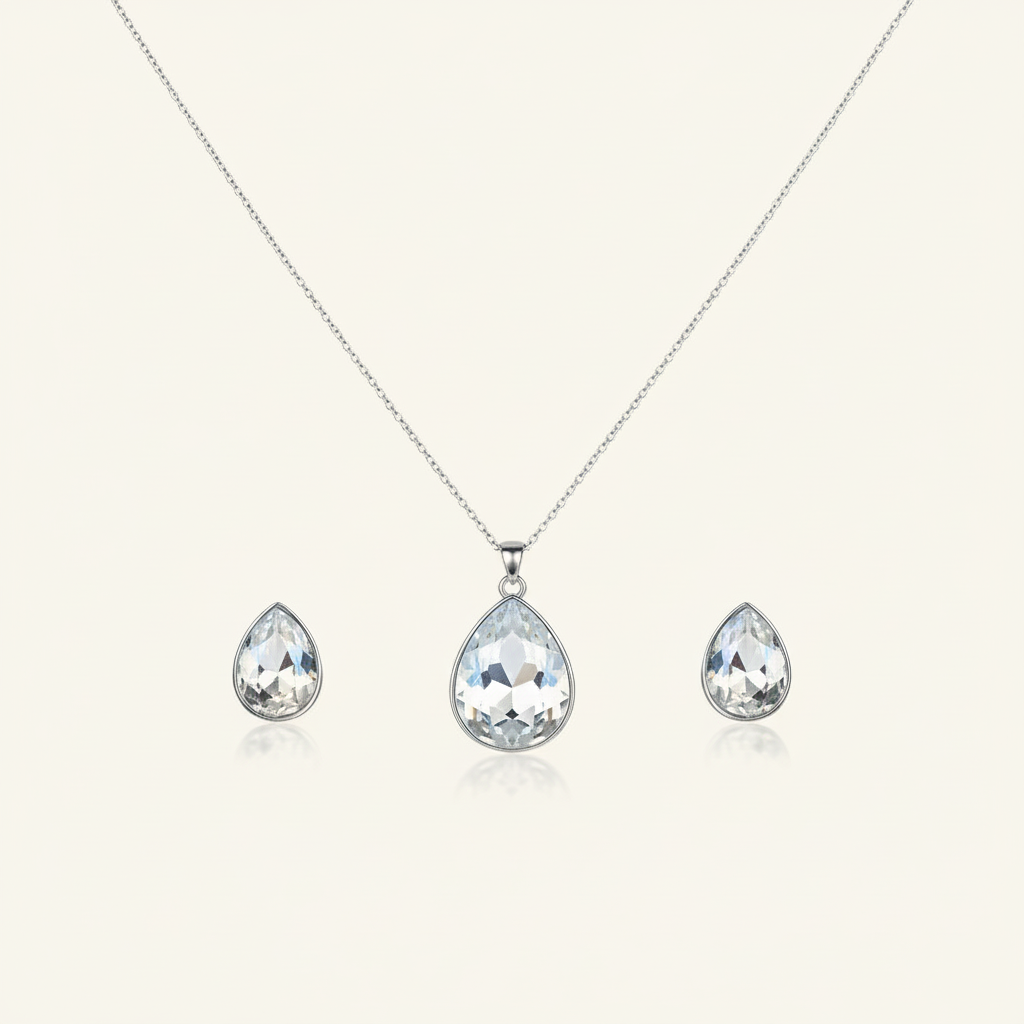 Aanura Crystal Teardrop Necklace & Earrings Set