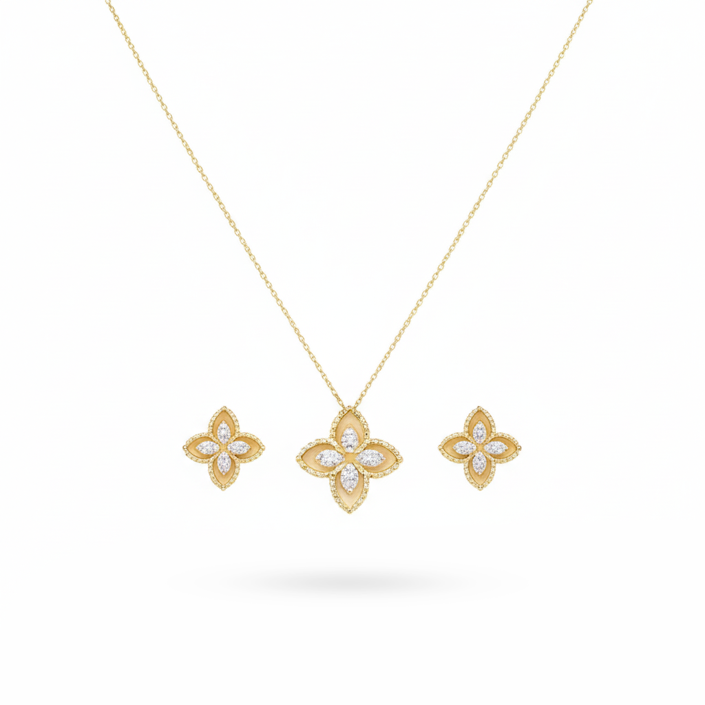 Aanura Floral Clover Necklace & Earrings Set