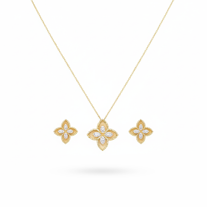 Aanura Floral Clover Necklace & Earrings Set