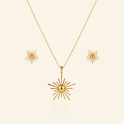 Aanura Golden Sunburst Necklace & Earrings Set