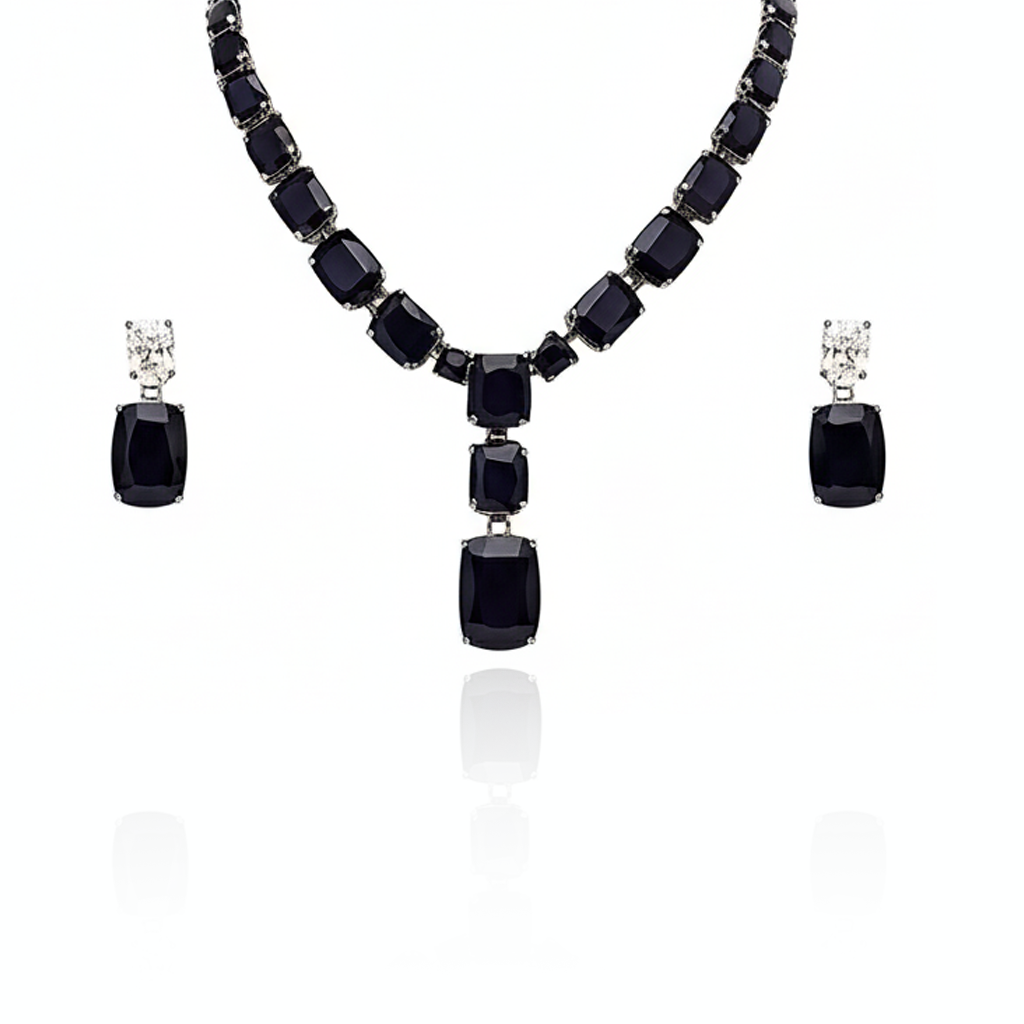 Aanura Deep Red Drop Crystal Necklace Set Stainless Steel