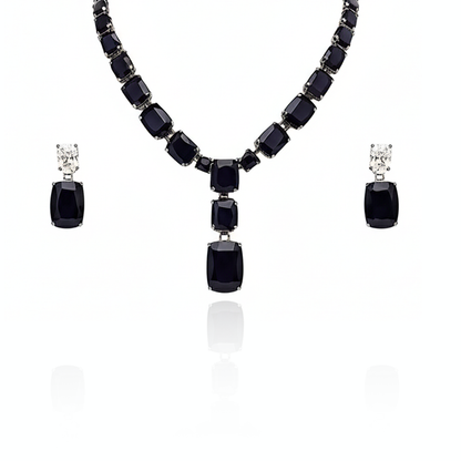 Aanura Deep Red Drop Crystal Necklace Set Stainless Steel