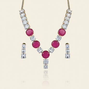 Aanura Pink Stone Diamond-Cut Necklace Set
