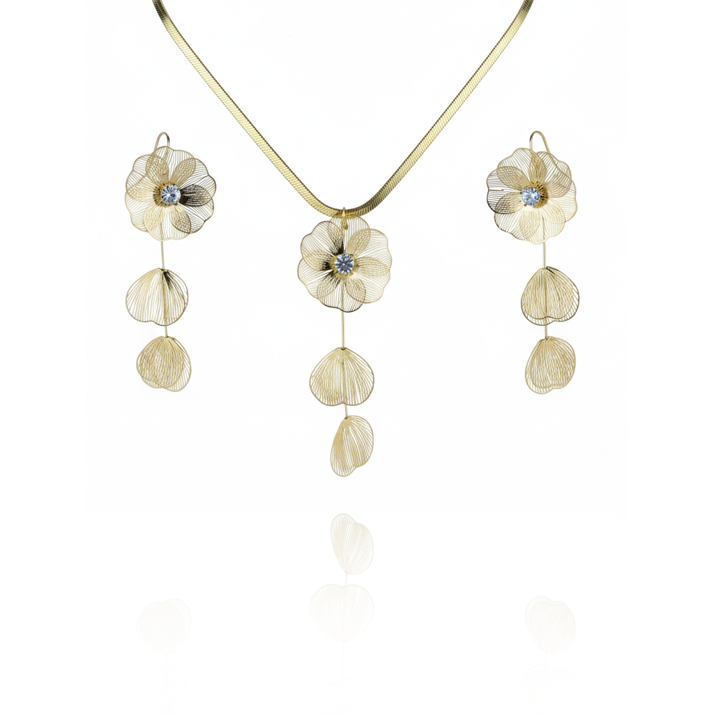 Aanura Golden Floral Cascade Necklace & Earrings Set