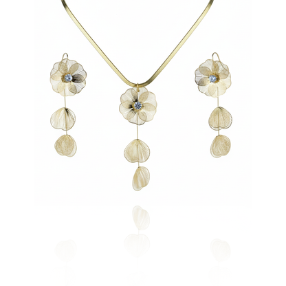 Aanura Golden Floral Cascade Necklace & Earrings Set