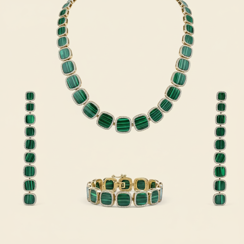 Aanura Green Malachite Necklace, Bracelet & Earring Set