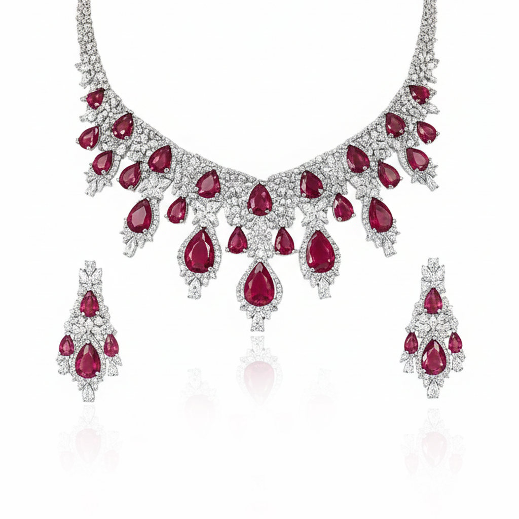 Aanura Yellow Teardrop Floral Necklace Set Stainless Steel