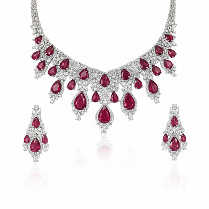 Aanura Yellow Teardrop Floral Necklace Set Stainless Steel