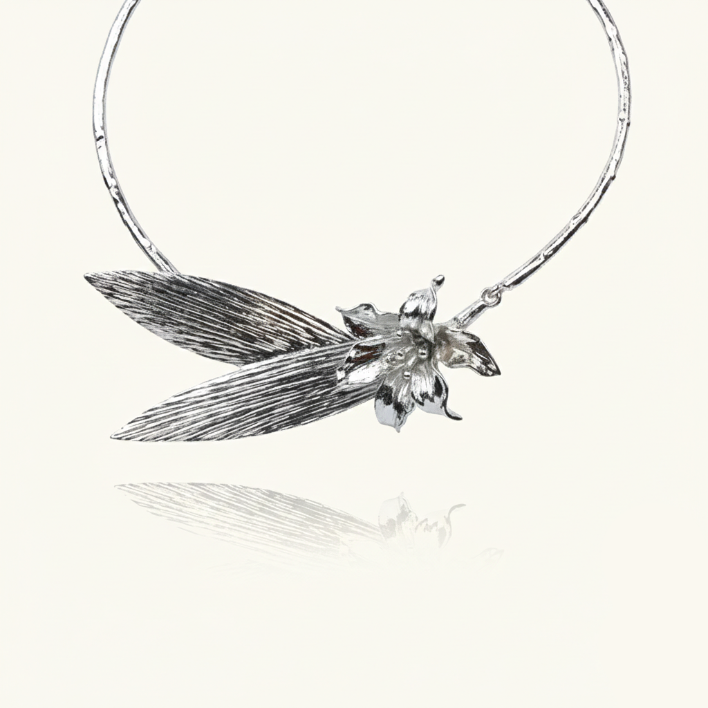 Aanura Silver Floral Statement Choker Necklace