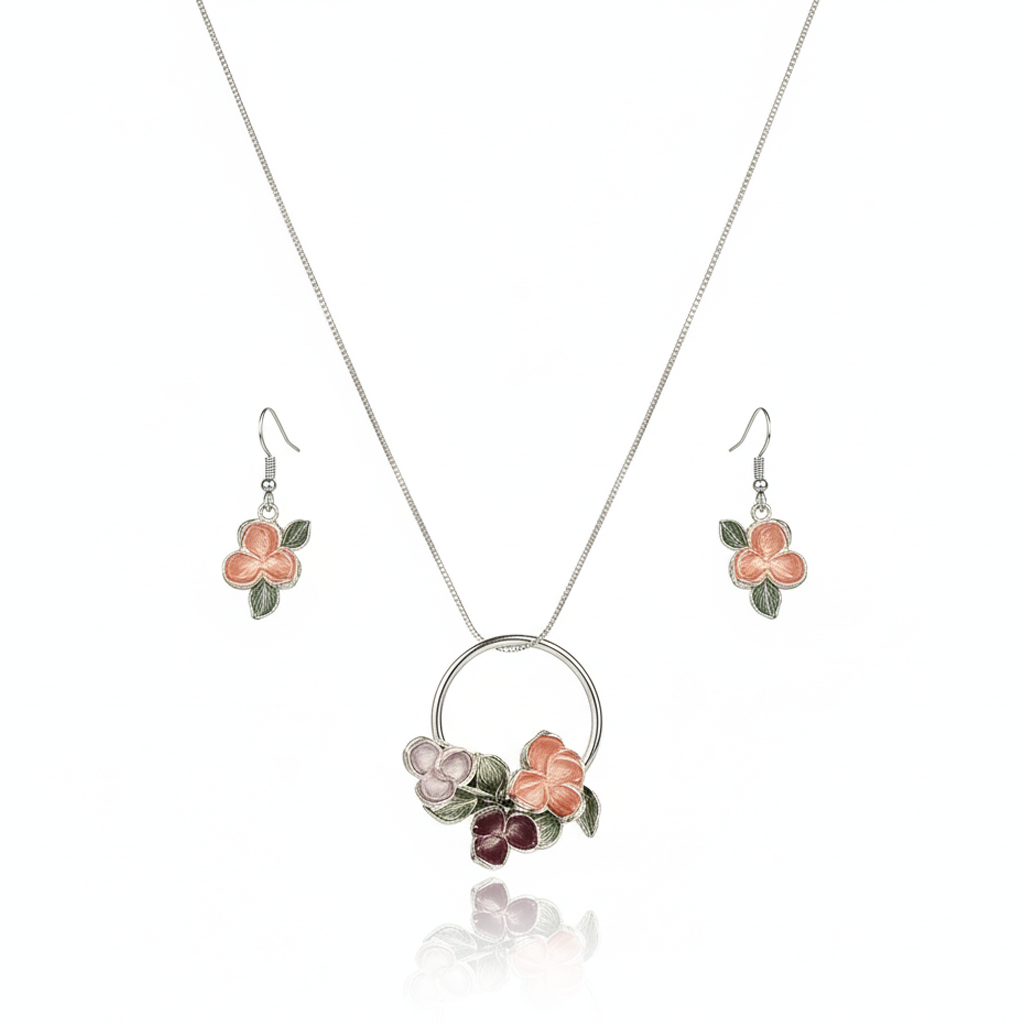 Aanura Floral Circle Necklace & Earrings Set
