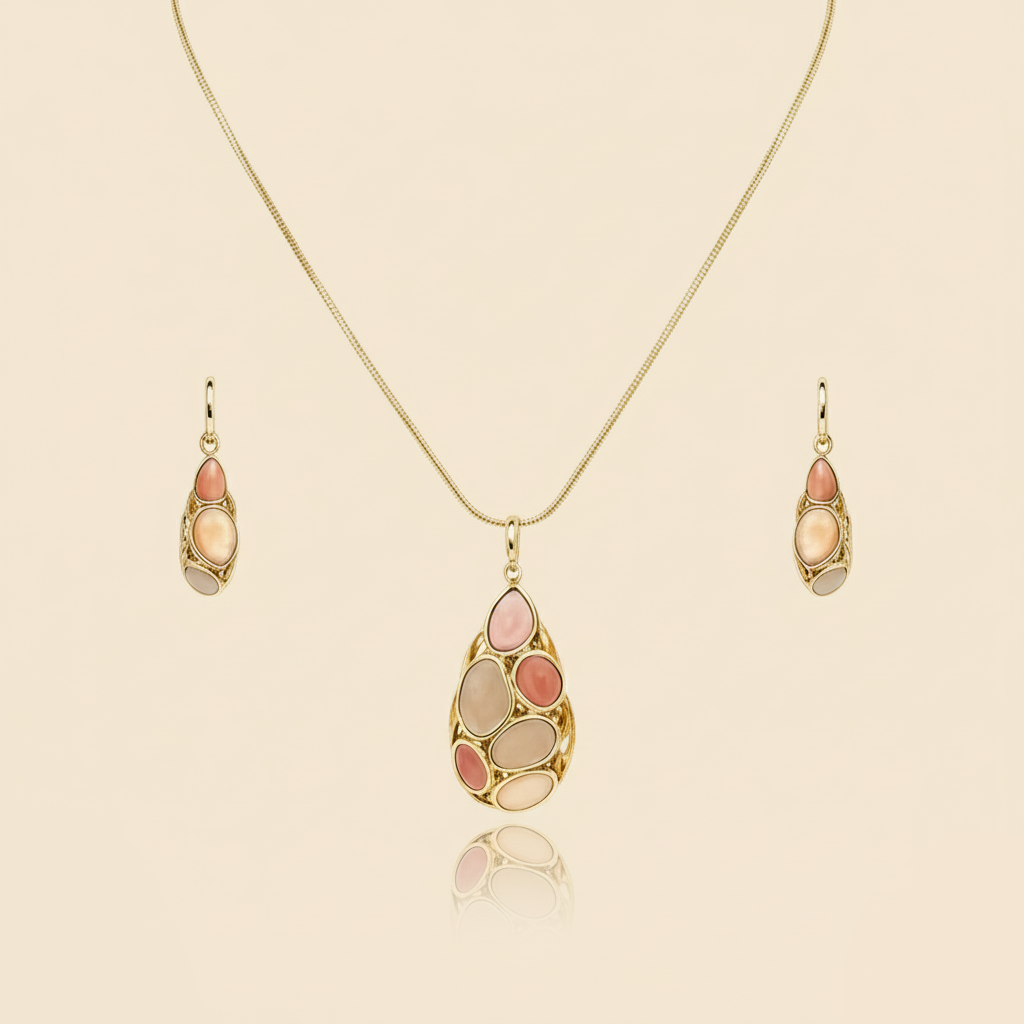 Aanura Pink Lavender Teardrop Necklace & Earrings
