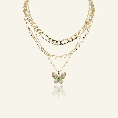Aanura Gold Layered Butterfly Pendant Necklace