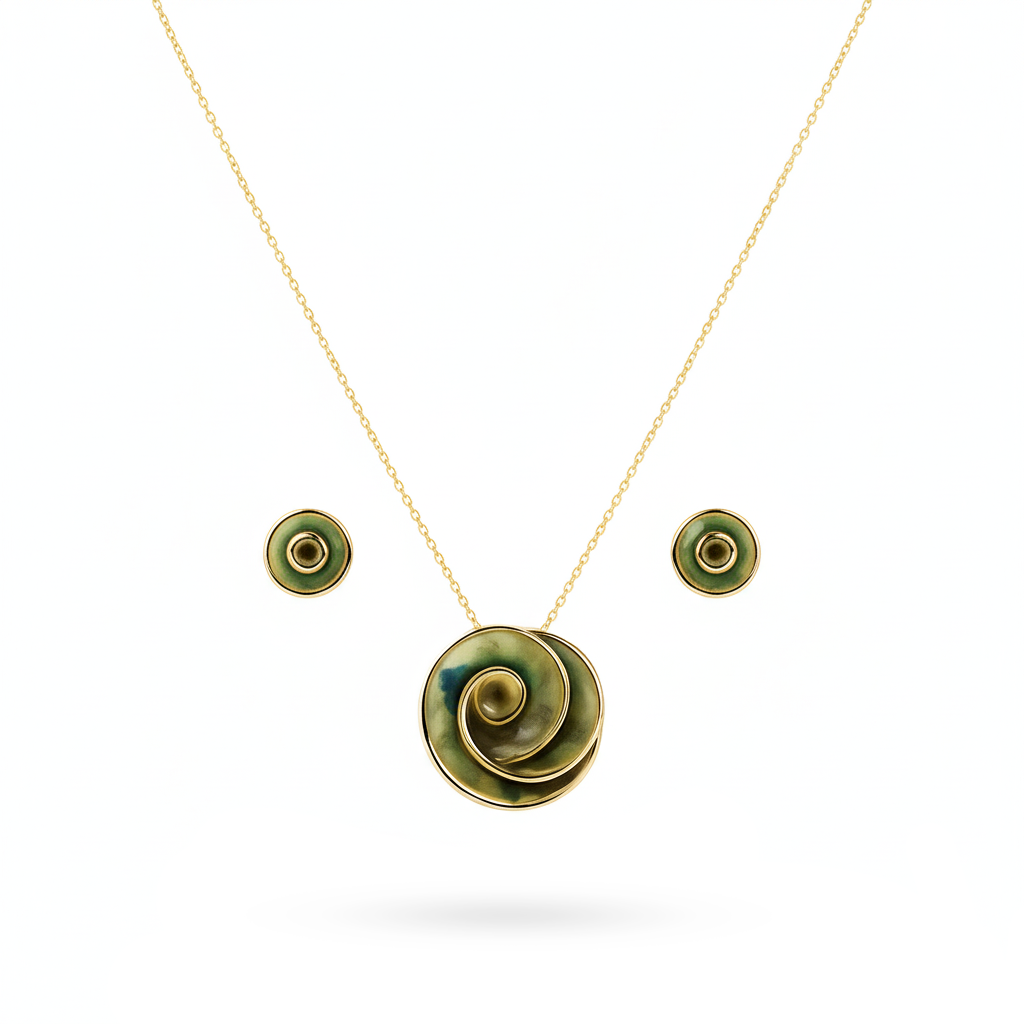 Aanura Spiral Green Rose Necklace & Earrings Set