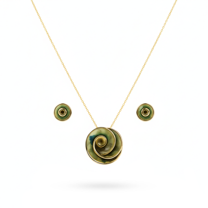 Aanura Spiral Green Rose Necklace & Earrings Set