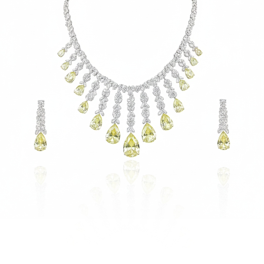 Aanura Yellow Teardrop Statement Necklace Set