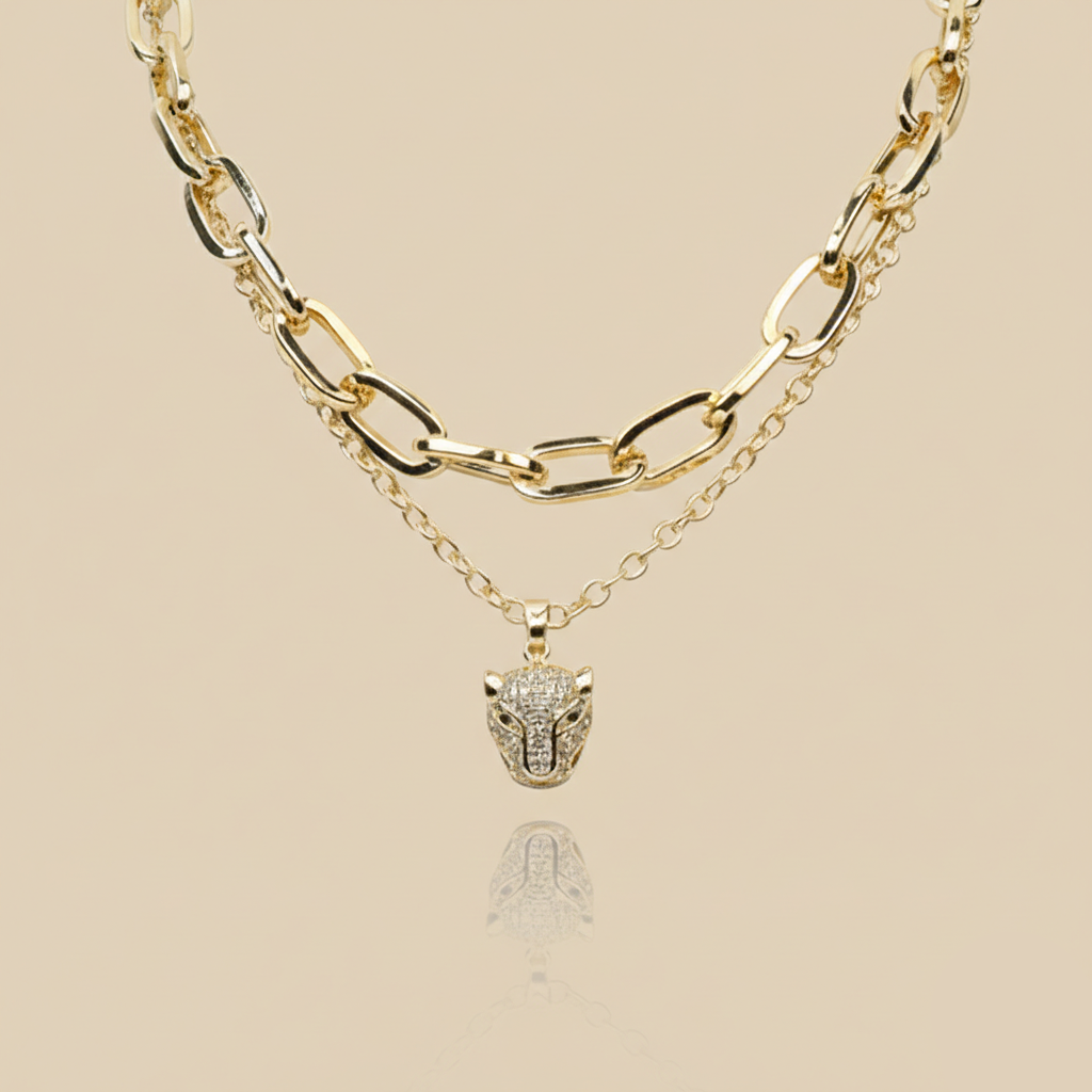 Aanura Gold Panther Pendant Layered Chain