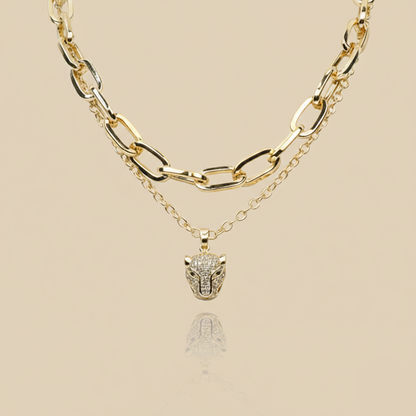 Aanura Gold Panther Pendant Layered Chain