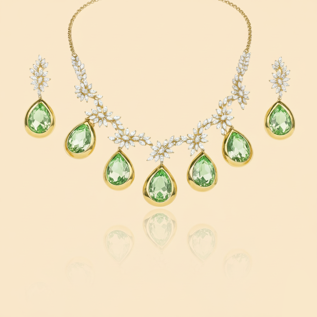 Aanura Green Teardrop Floral Necklace Set
