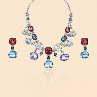 Aanura Multi-Colour Crystal Necklace Set with Earrings