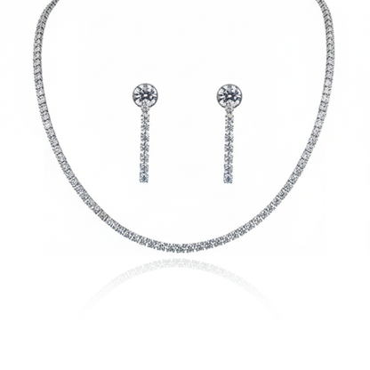 Aanura Diamond Tennis Necklace Set with Drop Earrings